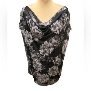 CATO Women's Gray Scale Rose Cowl Neck Bow Back Lined Tank Top Blouse Sz 22-24W